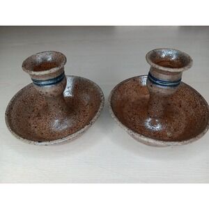Pair Of H. Pugh Of New River Pottery Candle Holders Candlesticks